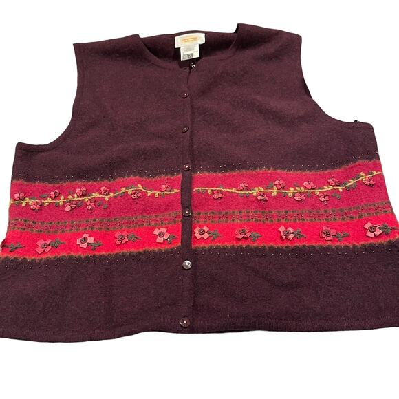 Talbots Vintage Sweater Vest Lambswool Academia Cottage Grandma Floral Large - Picture 4 of 6